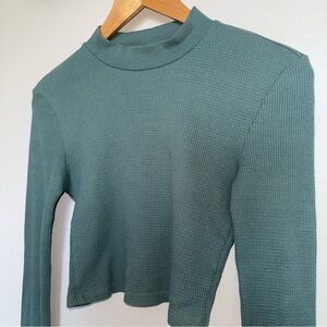 Bluenotes Long Sleeve Waffle Knit Top in Teal Green